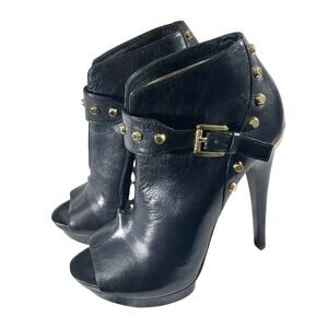 MICHAEL KORS! BLACK GENUINE LEATHER, GOLD STUDDED STILETTO PLATFORM HEELS! SZ 7M